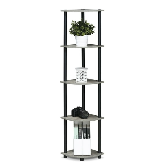 Furinno Turn-N-Tube 11.6"W x 11.6"D x 57.7"H 5-Shelf Decorative Shelves, Gray and Black