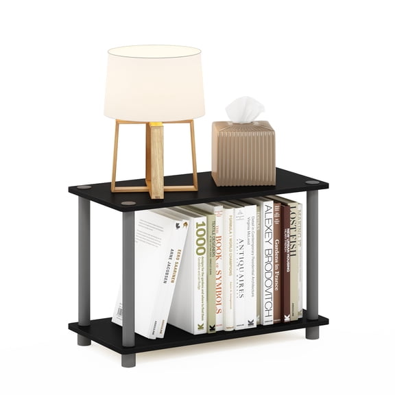Furinno Turn-N-Tube 2-Tier No Tools Tube Shelf/End Table in Black/Grey