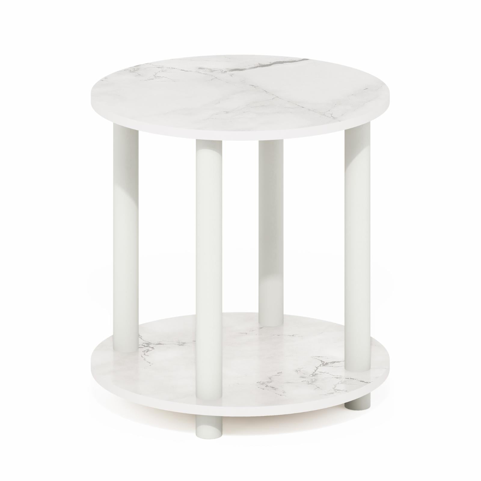 Furinno Turn-N-Tube 2-Tier Round Wooden End Table, Marble White