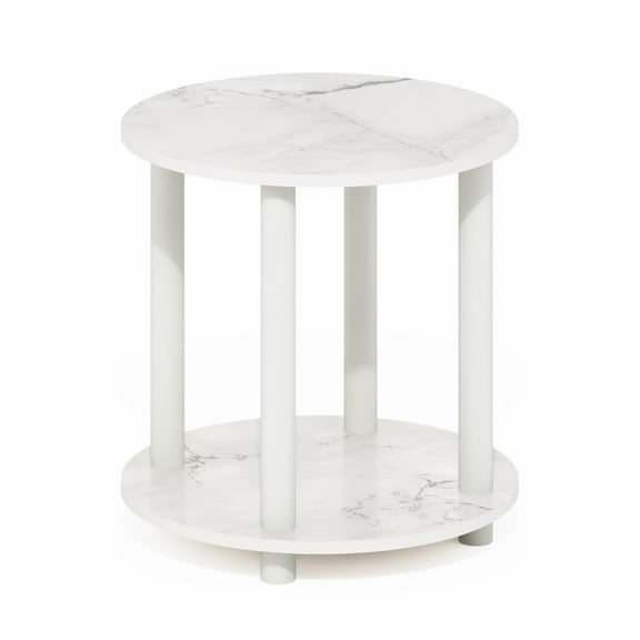 Furinno Turn-N-Tube 2-Tier Round Wooden End Table, Marble White