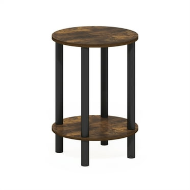 Furinno Turn-N-Tube 2-Tier Round Wooden End Table, Side Table, Amber Pine/Black