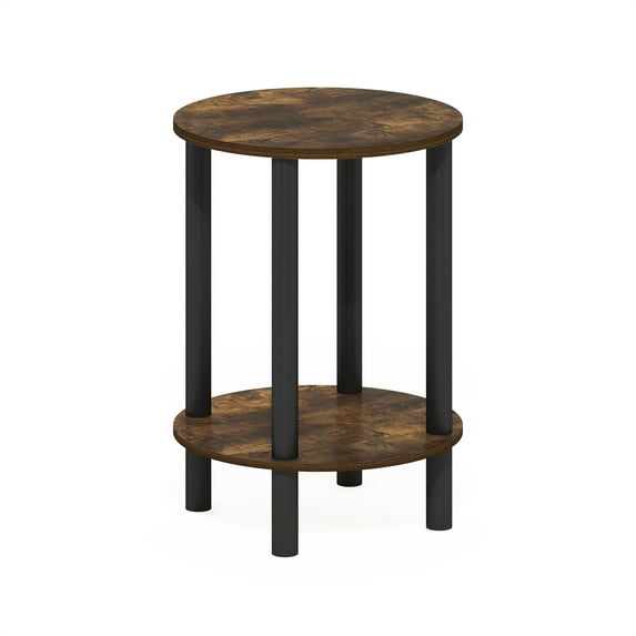 Furinno Turn-N-Tube 2-Tier Round Wooden End Table, Side Table, Amber Pine/Black