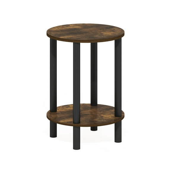 Furinno Turn-N-Tube 2-Tier Round Wooden End Table, Side Table, Amber Pine/Black