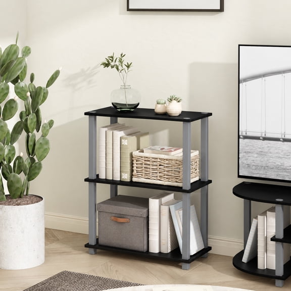 Furinno Turn-N-Tube 23.6 W x 11.4 D x 29.5 H 3-Shelf Decorative Shelves, Black and Gray