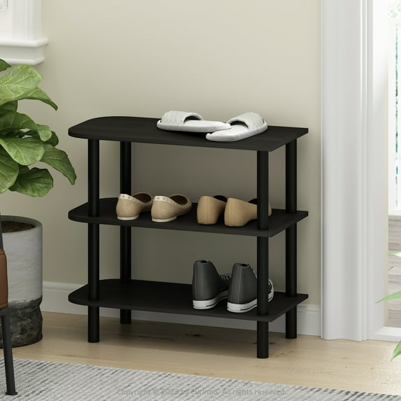 Furinno Turn-N-Tube 23-Inch 3-Tier Curved Freestanding Shoe Rack Storage Organizer, Espresso/Black