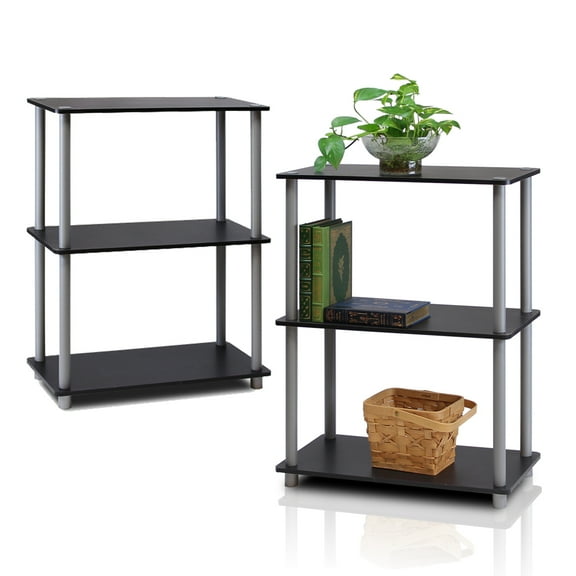 Furinno Turn-N-Tube 3-Tier Compact Multipurpose Shelf Display Rack, Black/Grey, Set of 2