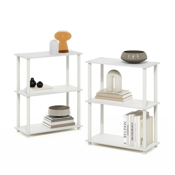 3-Tier Compact Multipurpose Shelf Display Rack, White/White, Set of 2