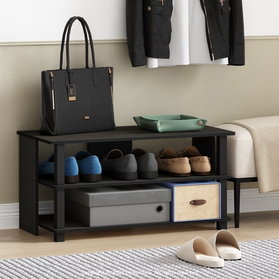 Furinno Turn-N-Tube 3-Tier Compact Open Storage Shoe Rack for Closet Entryway, Espresso/Black