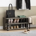 thumbnail image 1 of Furinno Turn-N-Tube 3-Tier Compact Open Storage Shoe Rack for Closet Entryway, French Oak/Black, 1 of 6