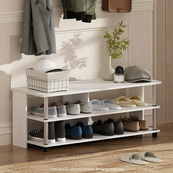 Furinno Turn-N-Tube 3-Tier Compact Open Storage Shoe Rack for Closet Entryway, Stainless Steel Tubes