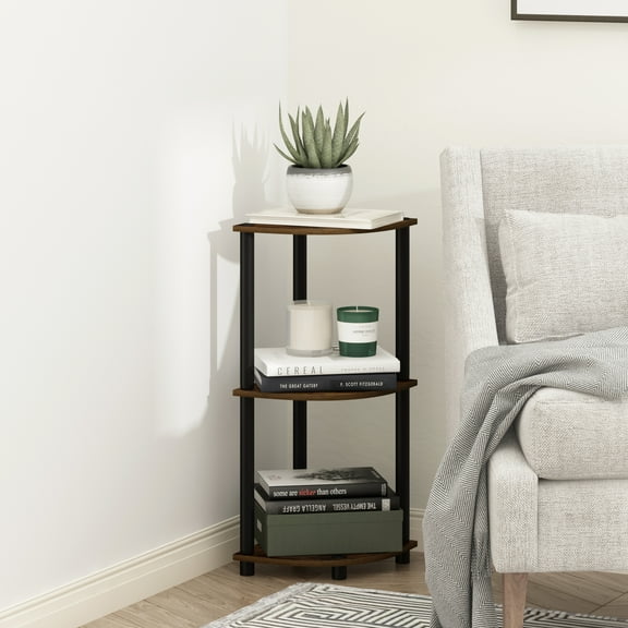 Furinno Turn-N-Tube 3-Tier Corner Display Rack Multipurpose Shelving Unit, Amber Pine/Black