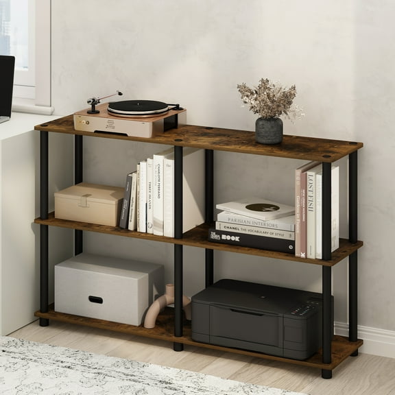 Furinno Turn-N-Tube 3-Tier Double Size Storage Display Rack, Amber Pine/Black