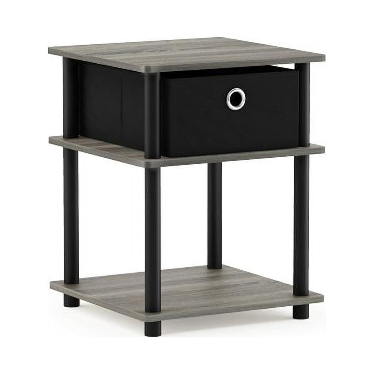 Furinno Turn-N-Tube 3-Tier End Table with Storage Bin, French Oak Grey/Black/Black, 18063GYW/BK/BK