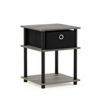 Furinno Turn-N-Tube 3-Tier End Table with Storage Bin, French Oak Grey/Black/Black, 18063GYW/BK/BK