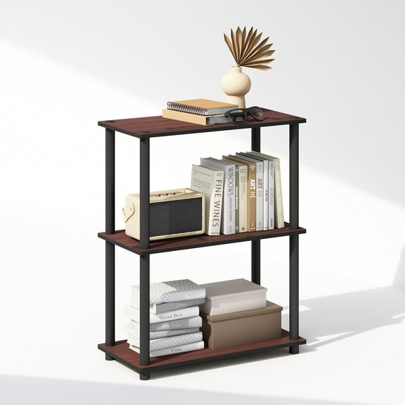 Furinno Turn-N-Tube 3-Tier Multipurpose Compact Display Rack, Shelving Unit, Bookcase, Dark Cherry