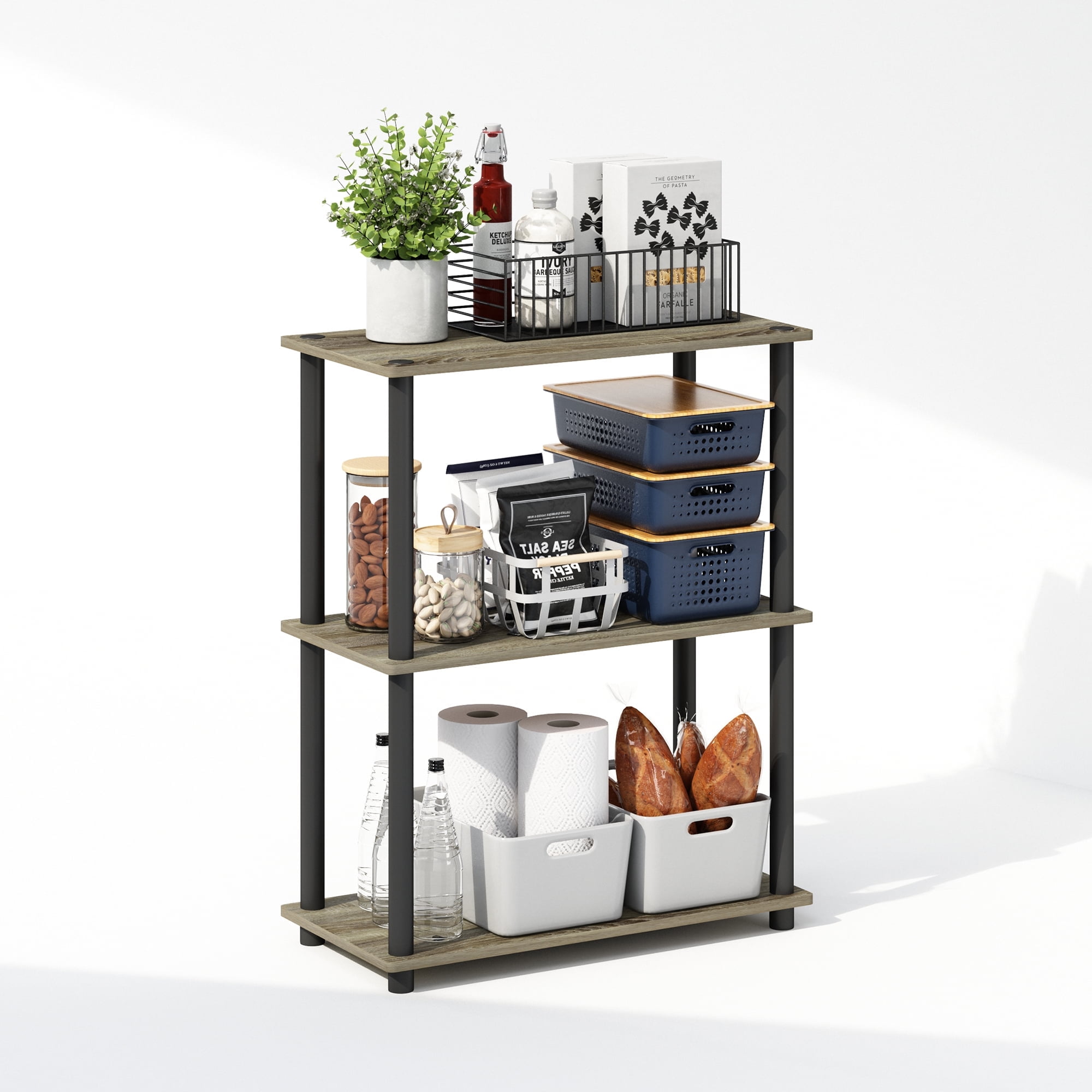 Gray Medium Wood 3-Tier Vertical Bookcase