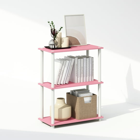 Furinno Turn-N-Tube 3-Tier Multipurpose Compact Display Rack, Shelving Unit, Bookcase, Pink/White