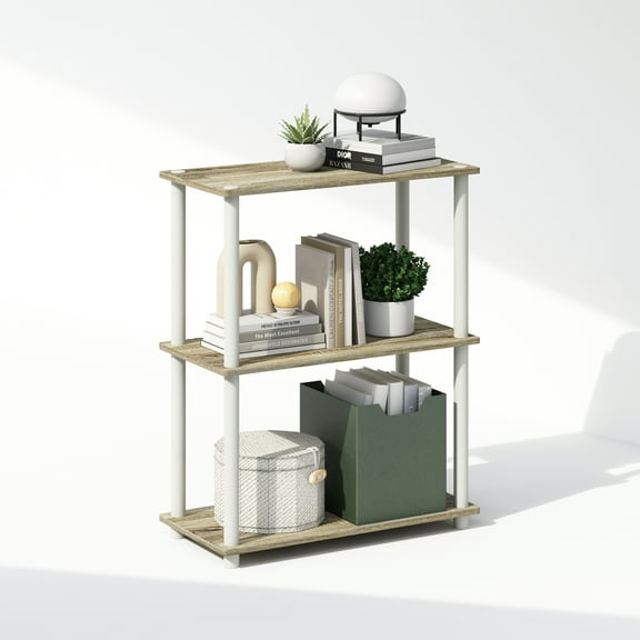 Furinno Turn-N-Tube 3-Tier Multipurpose Compact Display Rack, Shelving Unit, Bookcase, Sonoma Oak/White