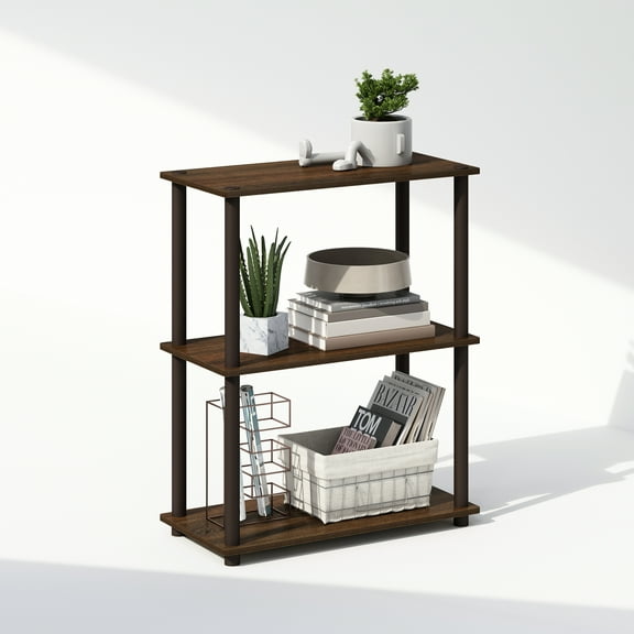 Furinno Turn-N-Tube 3-Tier Multipurpose Compact Display Rack, Shelving Unit, Bookcase, Walnut/Brown
