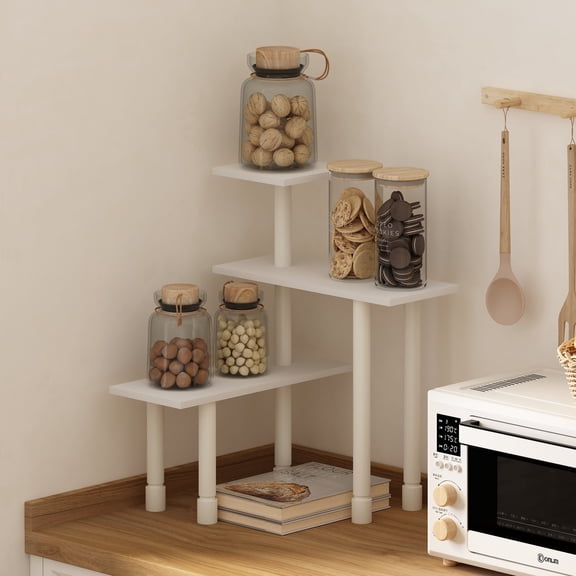Furinno Turn-N-Tube 3-Tier Multipurpose Corner Countertop Organizer Shelf, White/White