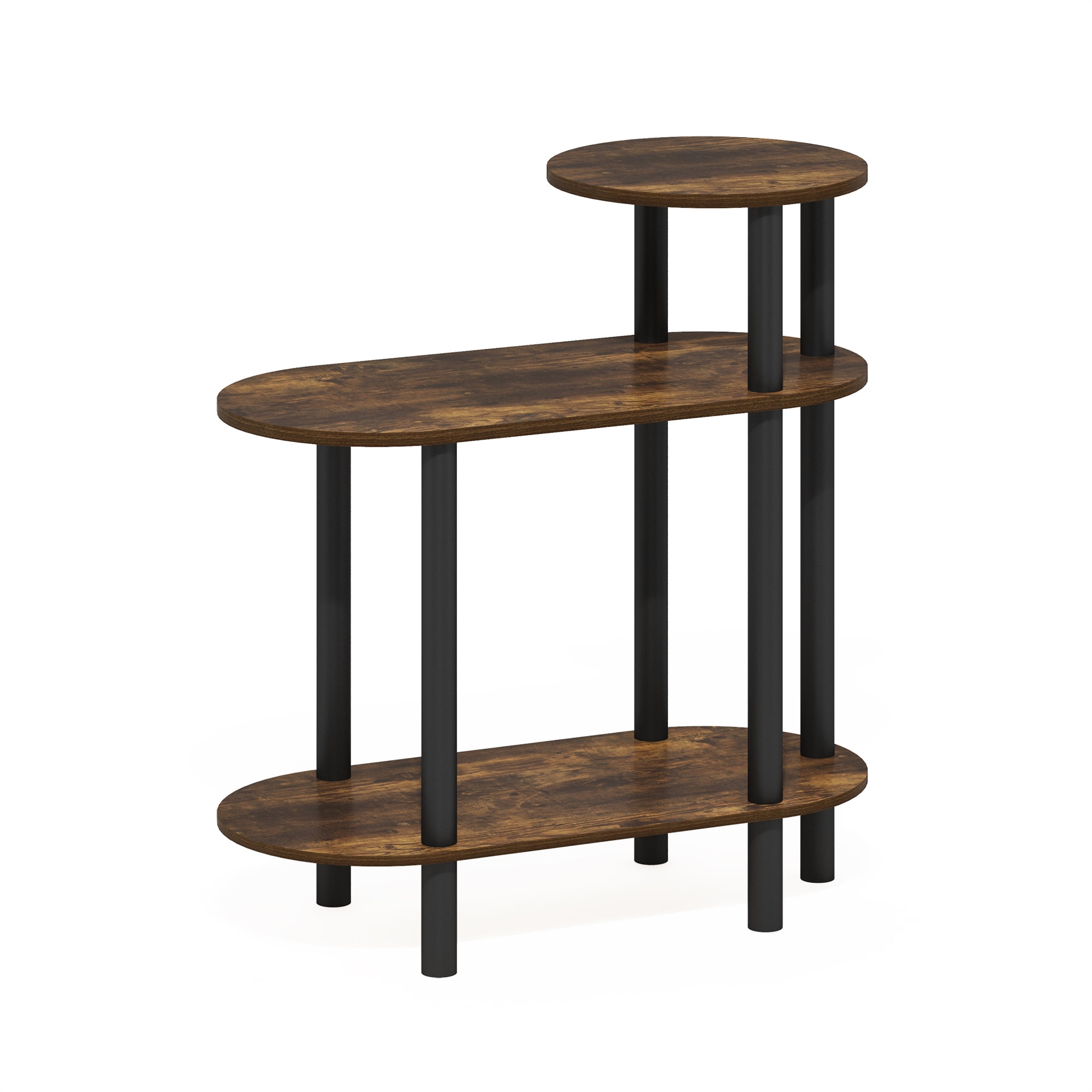 Amber Pine and Black 3-Tier Oval Wood End Table