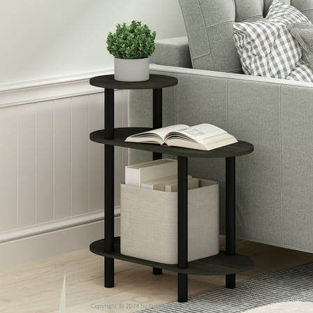 Furinno Turn-N-Tube 3-Tier Oval Sofa Side Table, End Table with Open Shelves, Espresso/Black