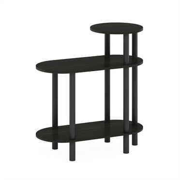 Furinno Turn-N-Tube 3-Tier Oval Sofa Side Table, End Table with Open Shelves, Espresso/Black