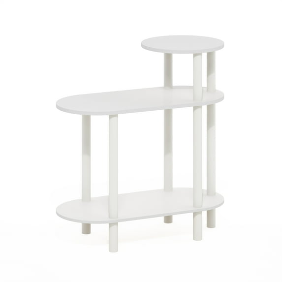 Furinno Turn-N-Tube 3-Tier Oval Sofa Side Table, End Table with Open Shelves, White/White
