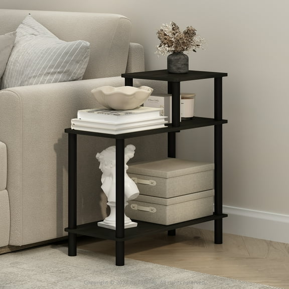 Furinno Turn-N-Tube 3-Tier Rectangular Sofa Side Table, End Table with Open Shelves, Espresso/Black