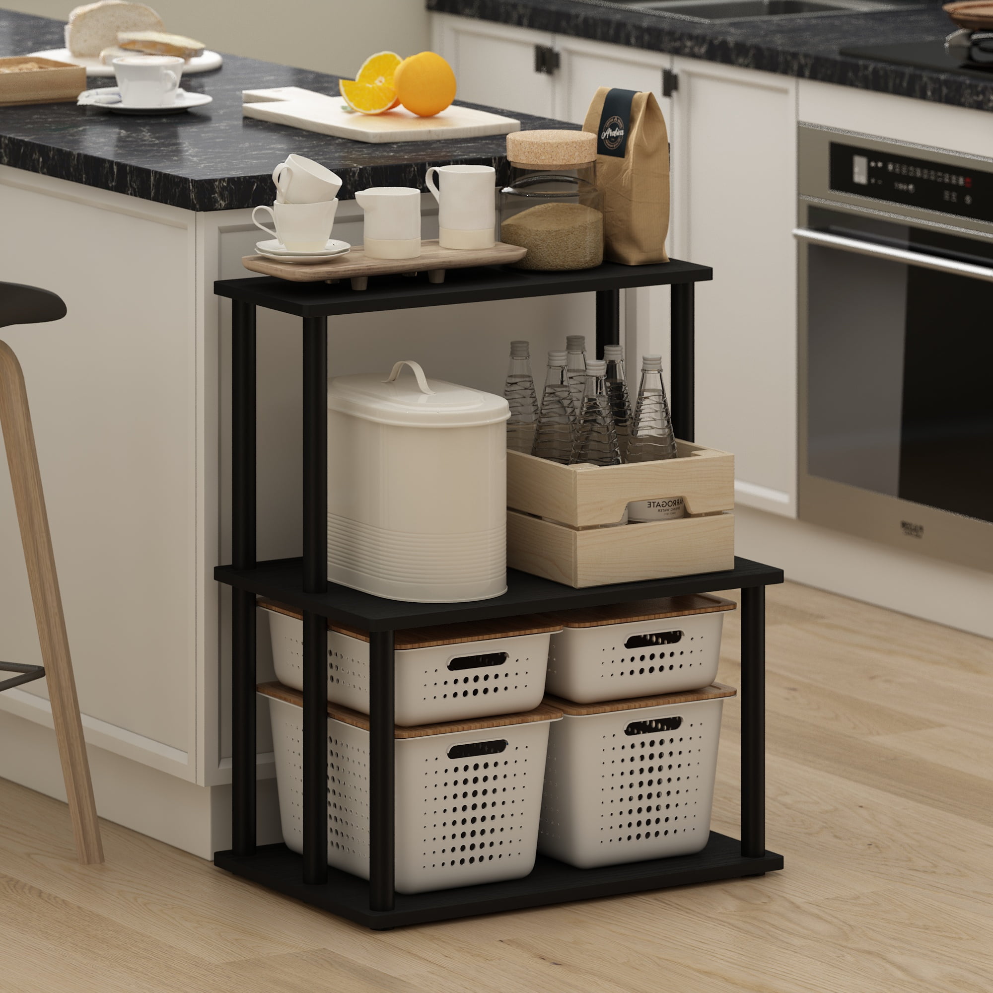 Americano Black 3-Tier Composite Wood Kitchen Storage Shelf