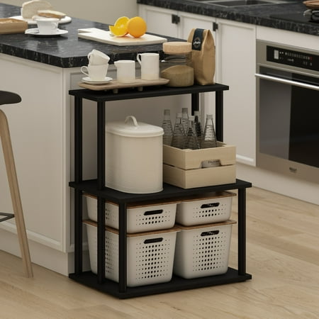 Furinno Turn-N-Tube 3-Tier Toolless Kitchen Storage Shelf, Americano/Black
