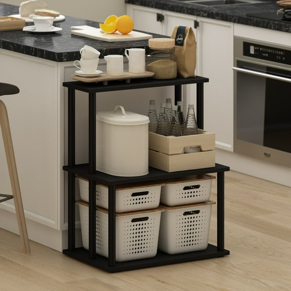 Furinno Turn-N-Tube 3-Tier Toolless Kitchen Storage Shelf, Americano/Black