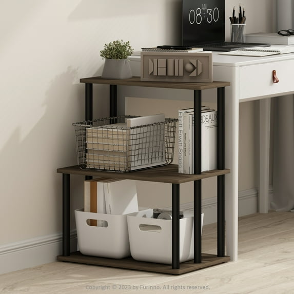 Furinno Turn-N-Tube 3-Tier Toolless Multipurpose Printer Stand Display Storage Shelf, Columbia Walnut/Black