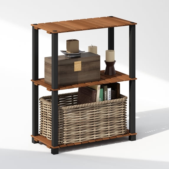 Furinno Turn-N-Tube 3-Tier Wood Slat Multipurpose Shelf Display Rack with Square Poles, Natural/Black