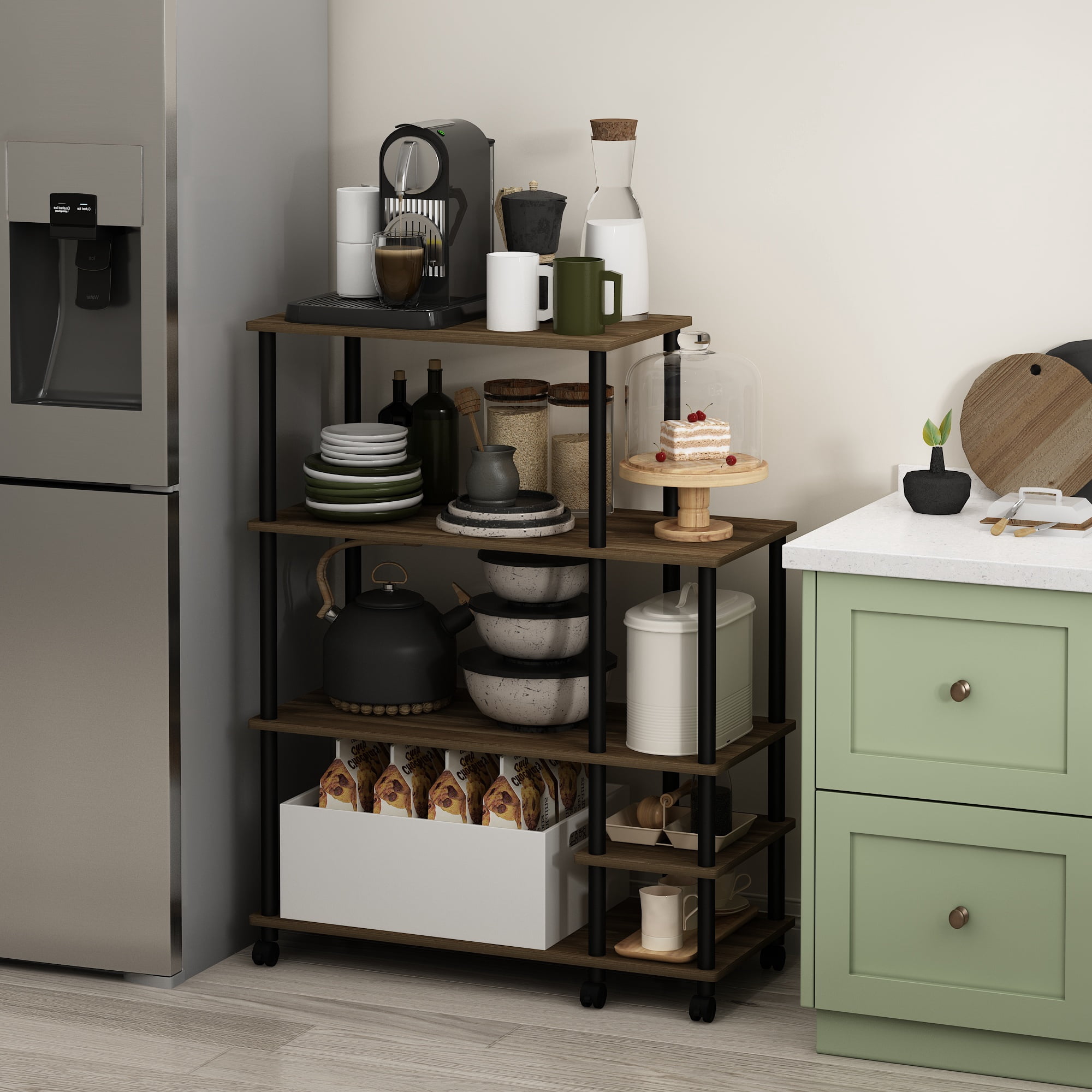Furinno Turn-N-Tube 35.2 W x 15.6 D x 46.1 H 5-Shelf Freestanding Shelves, Columbia Walnut and Black