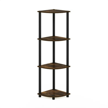 Furinno Turn-N-Tube 4-Tier Corner Display Rack Multipurpose Shelving Unit, Amber Pine/Black