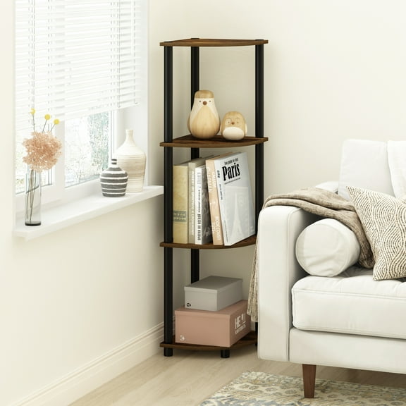 Furinno Turn-N-Tube 4-Tier Corner Display Rack Multipurpose Shelving Unit, Amber Pine/Black