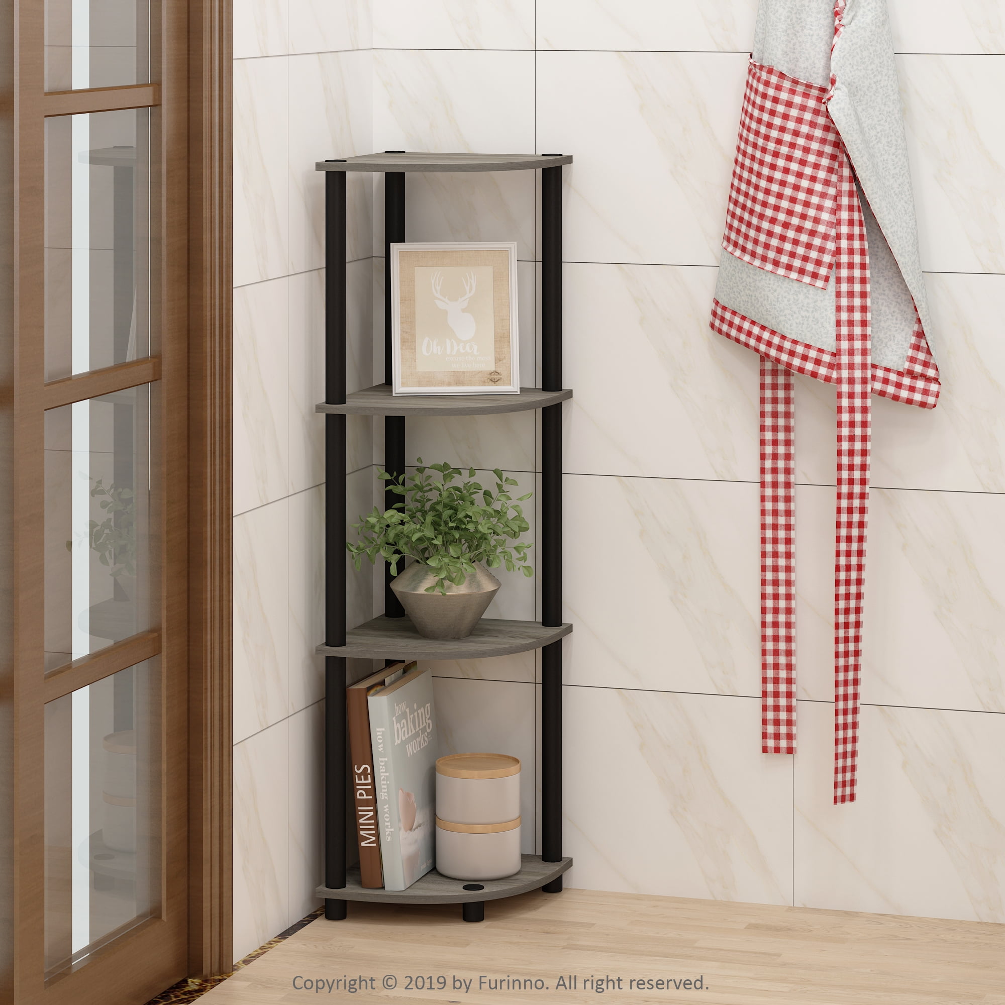 Furinno Turn-N-Tube 4-Tier Black Open Shelf Storage, Corner