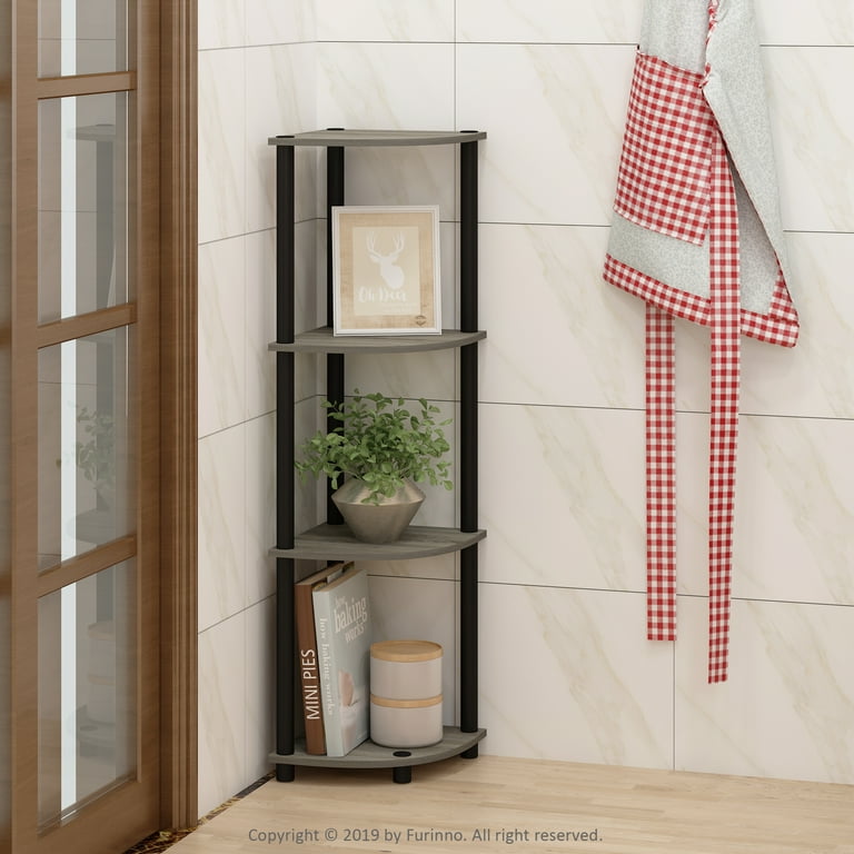 Furinno Turn-N-Tube 4-Tier Black Open Shelf Storage, Corner
