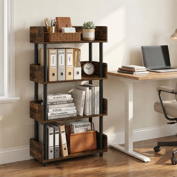 Furinno Turn-N-Tube 4-Tier Freestanding Multipurposes Display Rack, Amber Pine/Black