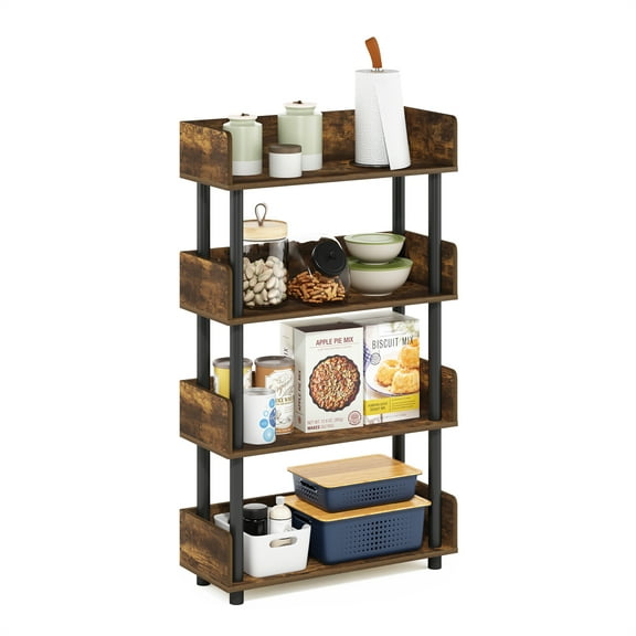 Furinno Turn-N-Tube 4-Tier Freestanding Multipurposes Display Rack, Amber Pine/Black