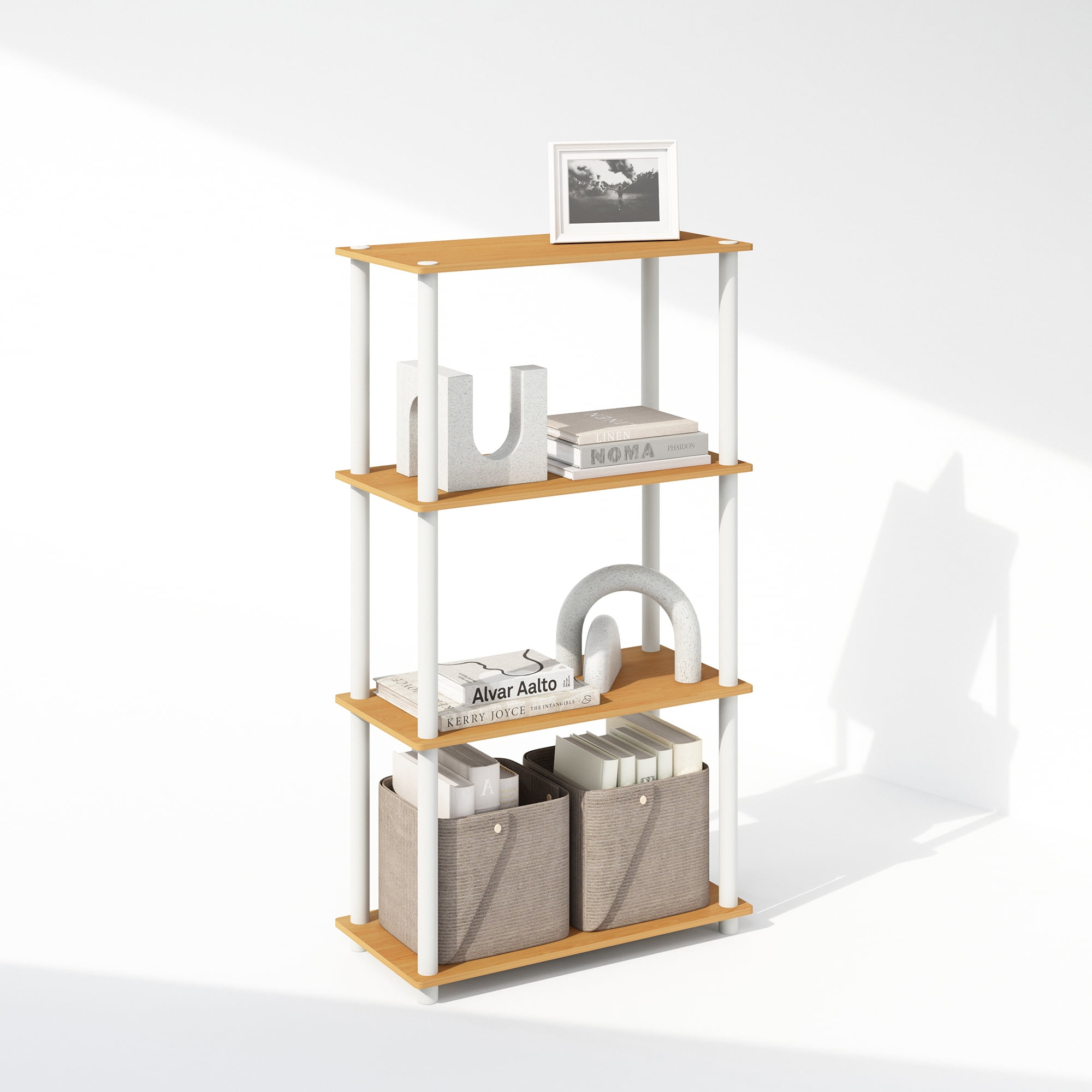 Furinno Turn-N-Tube 4-Tier Multipurpose Shelf Display Rack, Shelving Unit, Bookcase, Beech/White