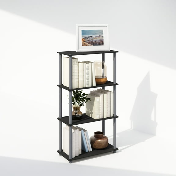 Furinno Turn-N-Tube 4-Tier Multipurpose Shelf Display Rack, Shelving Unit, Bookcase, Black/Grey