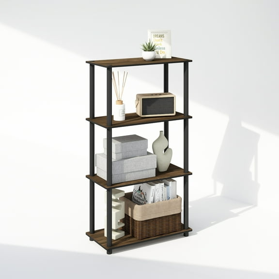 Furinno Turn-N-Tube 4-Tier Multipurpose Shelf Display Rack, Shelving Unit, Bookcase, Columbia Walnut/Black