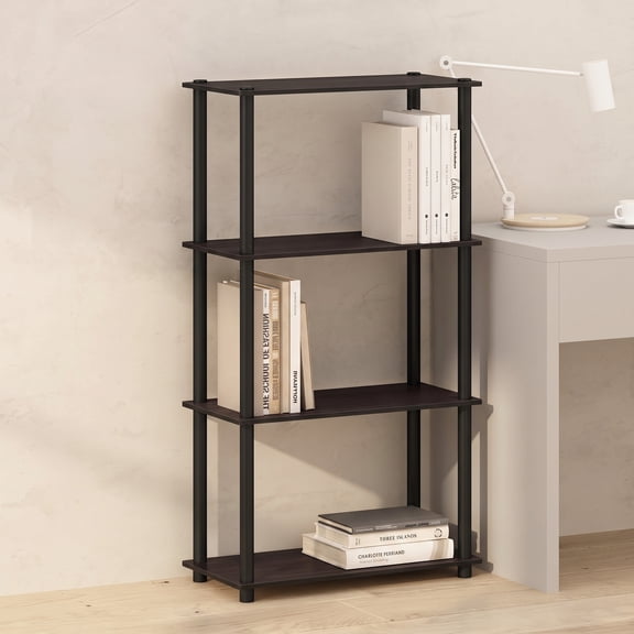 Furinno Turn-N-Tube 4-Tier Multipurpose Shelf Display Rack, Shelving Unit, Bookcase, Espresso/Black