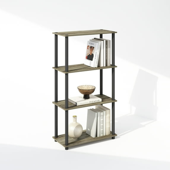 Furinno Turn-N-Tube 4-Tier Multipurpose Shelf Display Rack, Shelving Unit, Bookcase, French Oak/Black