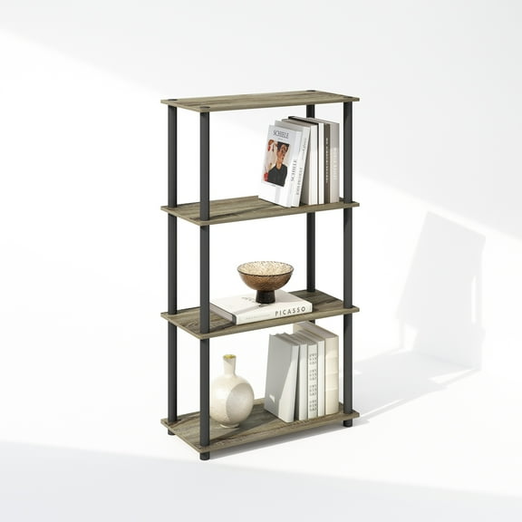 Furinno Turn-N-Tube 4-Tier Multipurpose Shelf Display Rack, Shelving Unit, Bookcase, French Oak/Black