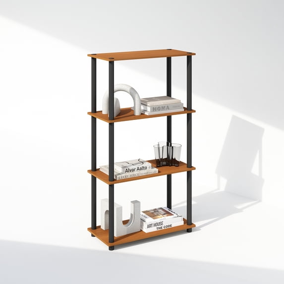 Furinno Turn-N-Tube 4-Tier Multipurpose Shelf Display Rack, Shelving Unit, Bookcase, Light Cherry/Black