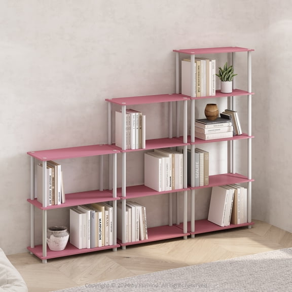 Furinno Turn-N-Tube 4-Tier Multipurpose Shelf Display Rack, Shelving Unit, Bookcase, Pink/White