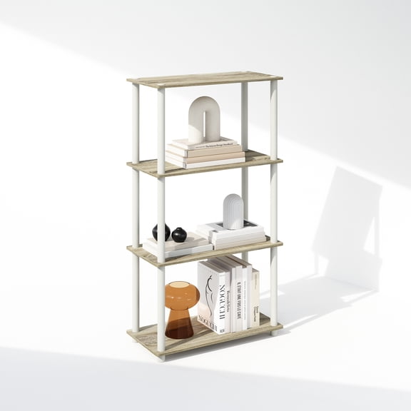 Furinno Turn-N-Tube 4-Tier Multipurpose Shelf Display Rack, Shelving Unit, Bookcase, Sonoma Oak/White